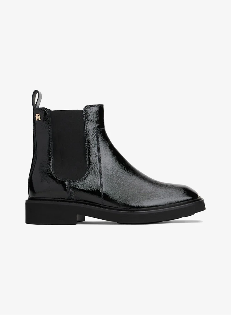 TOMMY HILFIGER Patent Crinkle Leather Chelsea Boots